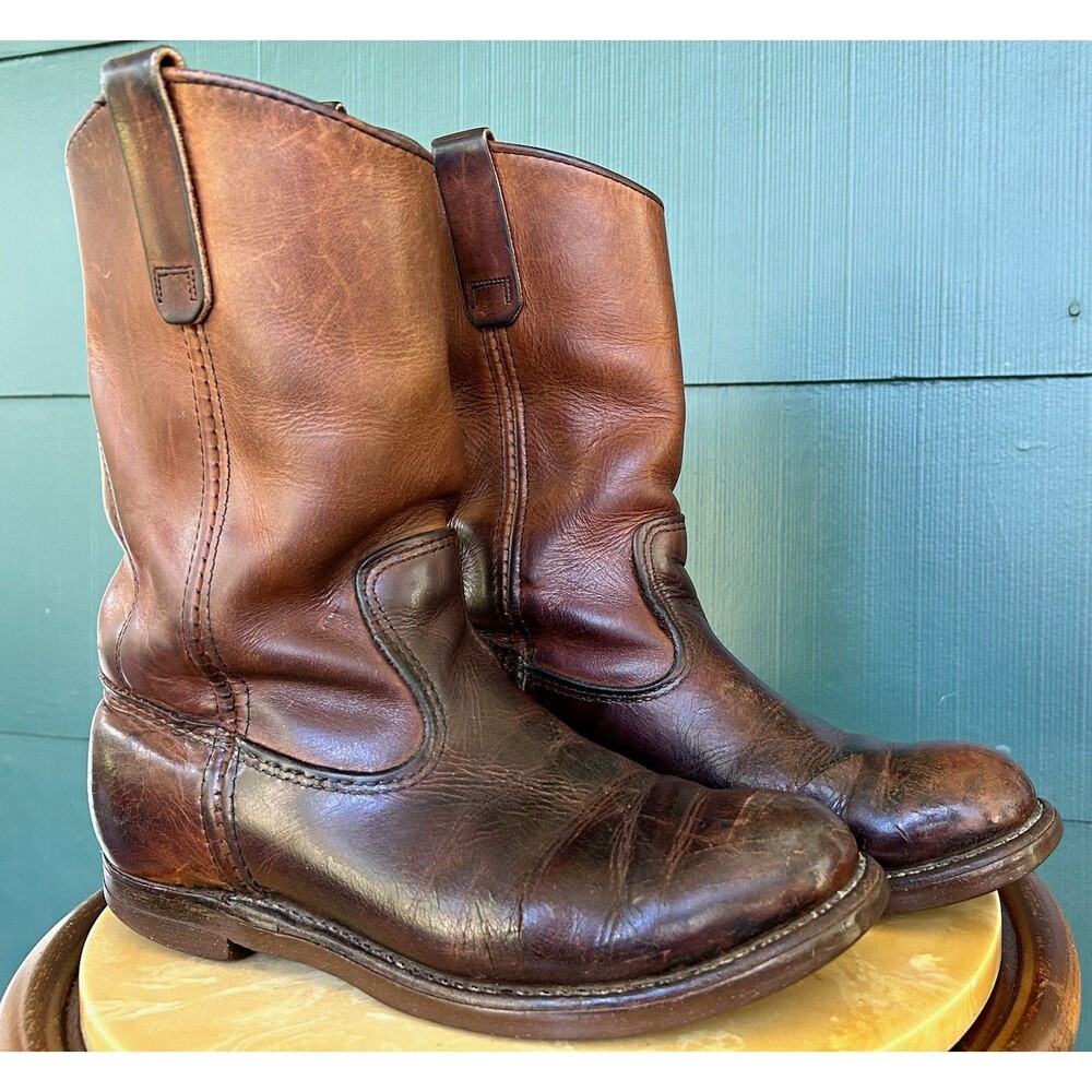Vintage Red Wing Brown Leather Boots Steel Toe Men’s 7 Women’s 9 Unisex Patina